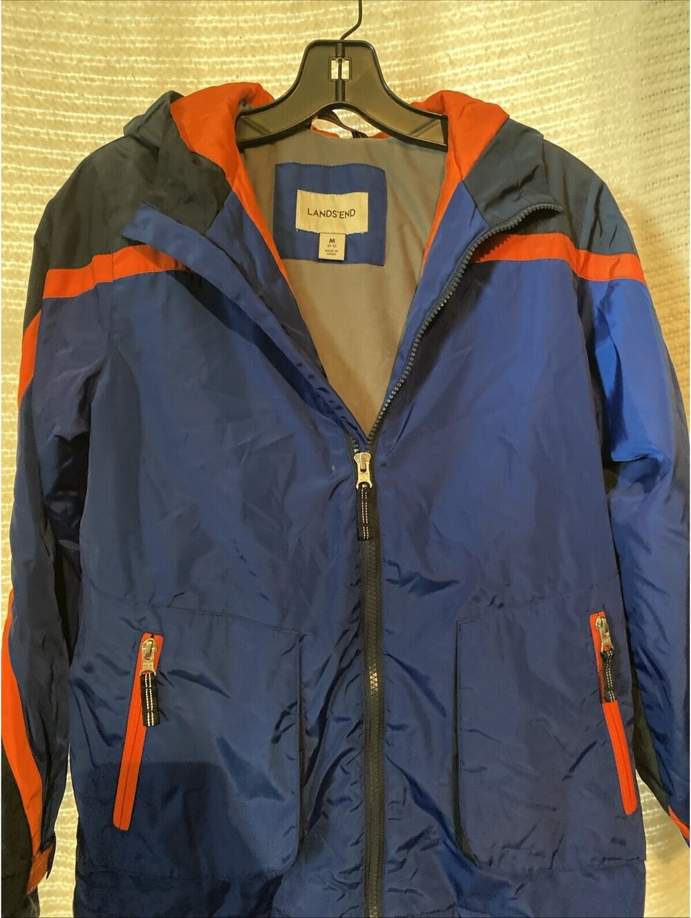 Land’s End Boys Sz 10-12 Hooded zip Jacket Coat Winter snow orange navy blue